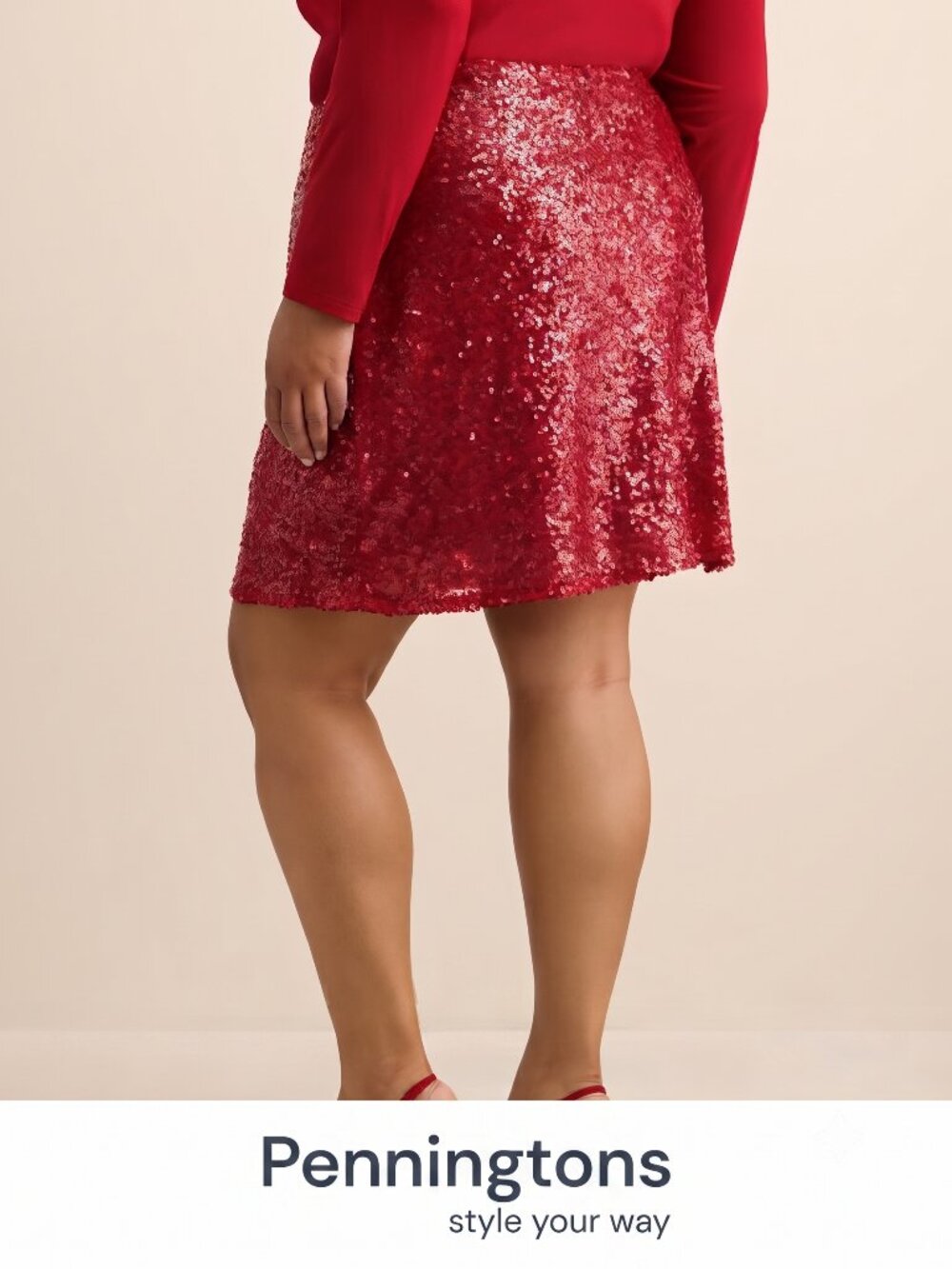 Red Pull-On Sequins Mini Skirt – Plus Size - Penningtons – NWT – SIZE 20